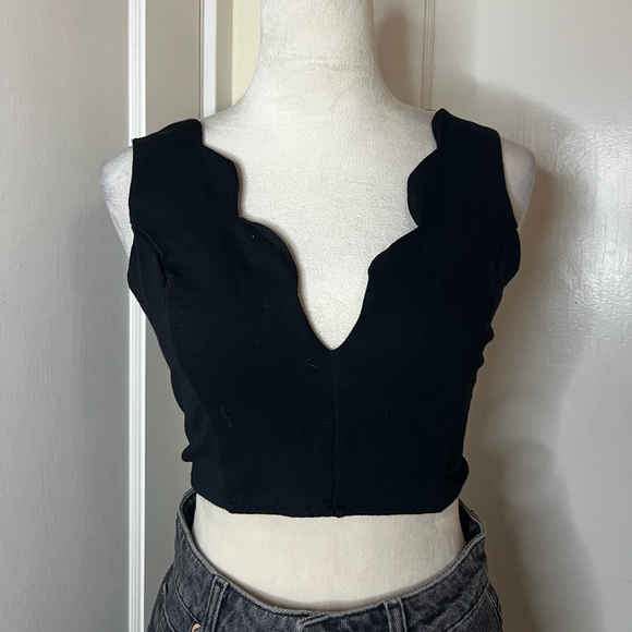 Foreign Exchange Tops - Scallop Neck Low Plunge V Crop Top bralette